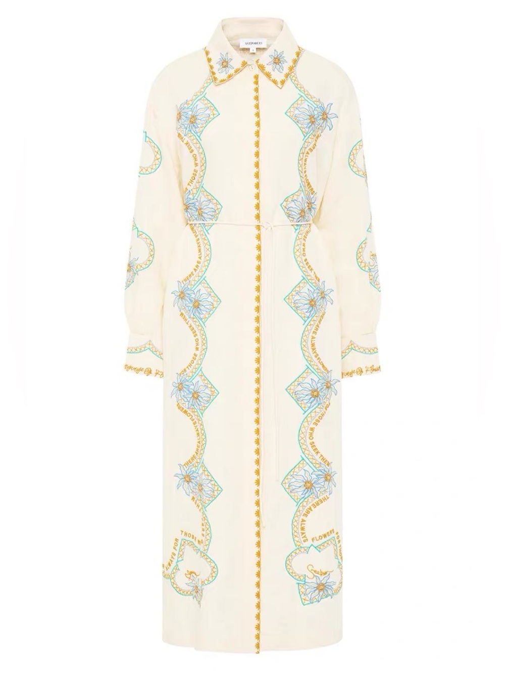 Antipodean Embroidered Beaded 100% Linen Belted Shirt Midi Dress AU8/US4 NWT